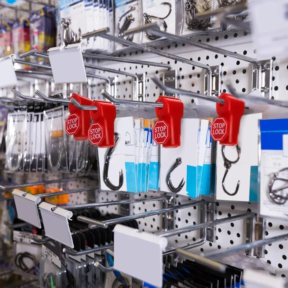 100 шт., замки с крючками, 6 мм, пластиковый магнит, безопасный красный стоп-замок, противоугонный крючок для перфорированной доски для розничного магазина, торговый центр