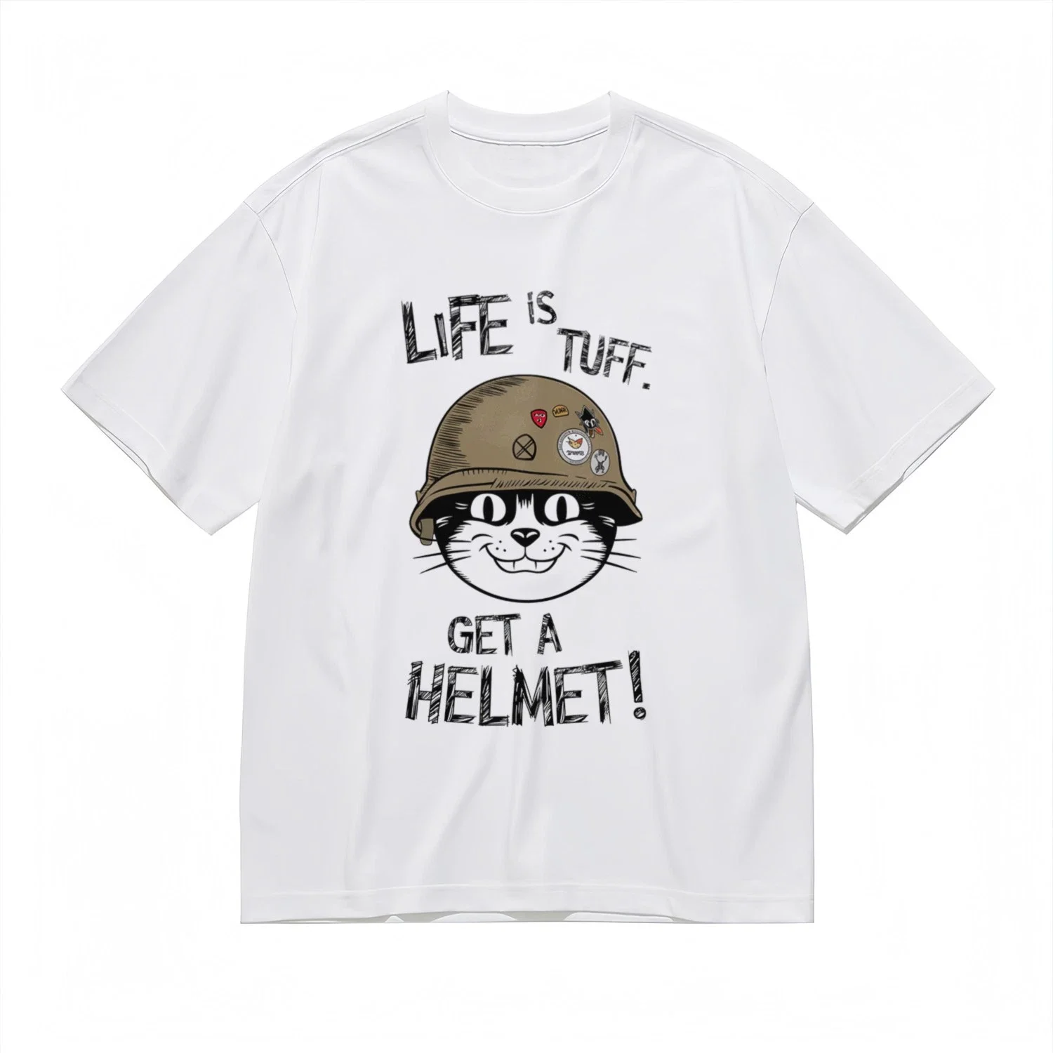 

Wear Helmet Graphic Printing Summer Autumn Winter Pure Cotton Men's and Women's T-shirt Short Sleeve Luxury Outdoor Sports Brand