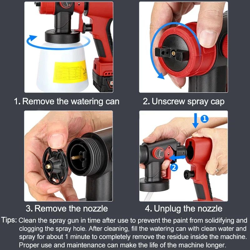 800ML Cordless Electric Spray Gun for Makita/Dewalt/Bosch/Milwaukee/Ryobi 18V 20V Battery with 3 Spray Patterns Paint Sprayer