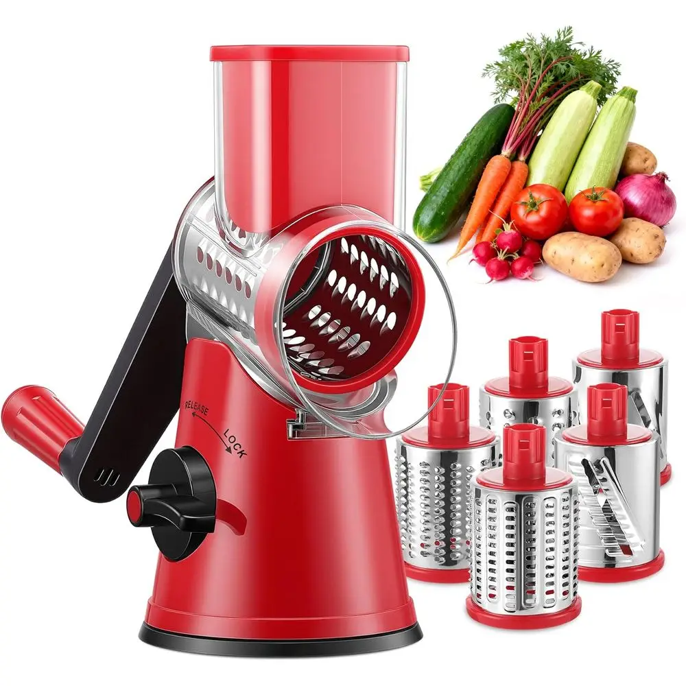 

Rotary Cheese Grater Hand Crank with 5 Interchangeable Blades - Upgraded Cheese Shredder for Shredding, Slicing, Grinding, Shavi