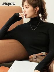 MISHOW Women's Knit Bottoming Shirt 2024 Autumn Winter High Collar Long Sleeve Pullover Inner Solid Top Office Lady MXC52Z0318