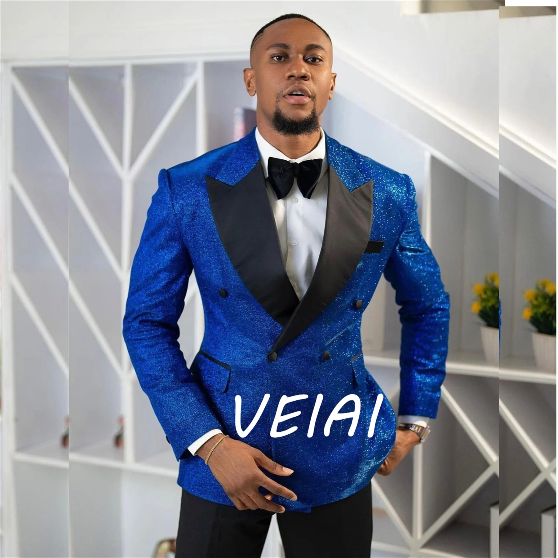 

Индивидуальные синие жаккардовые мужские костюмы с цветочным принтом и двубортным комплектом, облегающий смокинг жениха, мужская модная одежда, африканский костюм для выпускного вечера