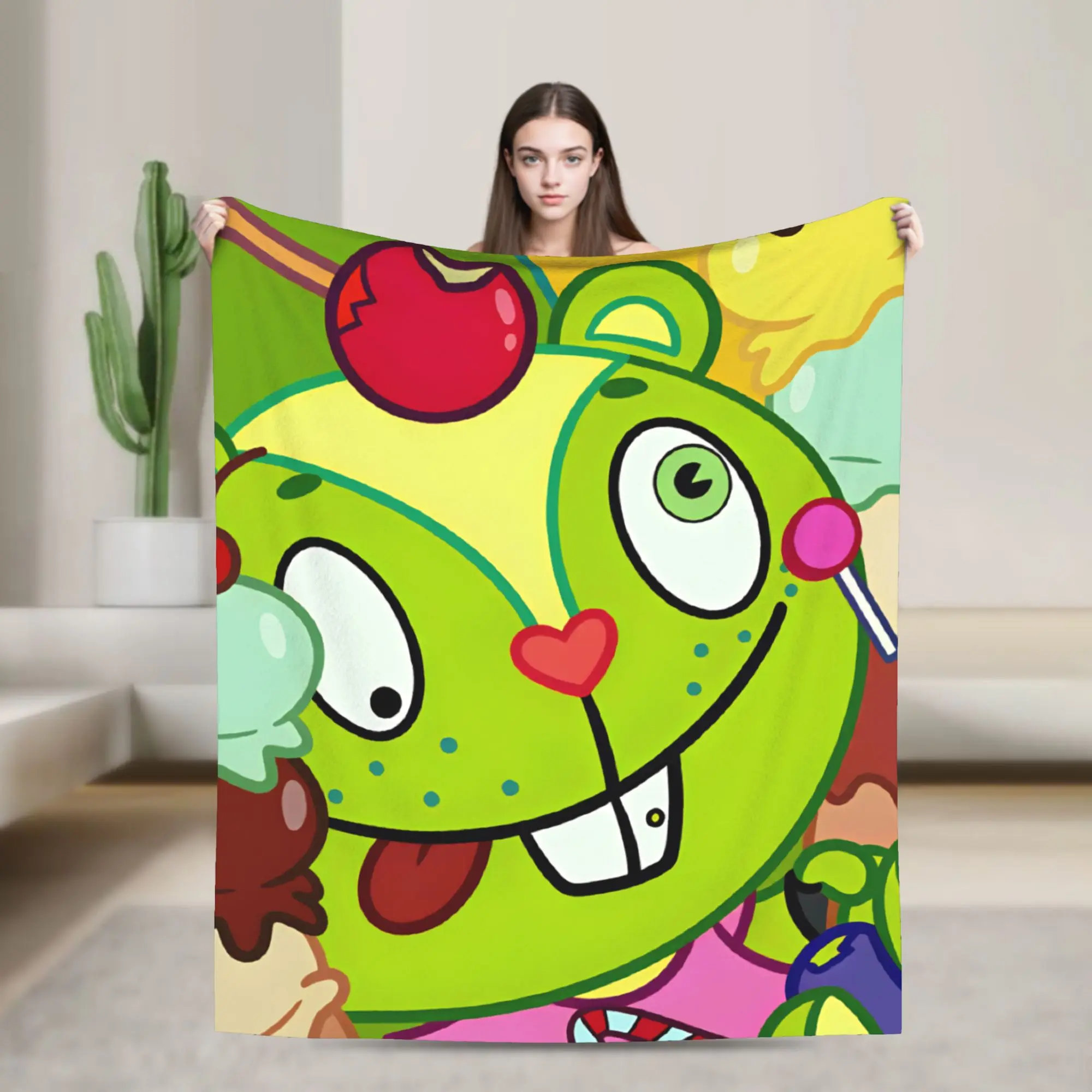 Warm Soft BlanketGirls Boys Travel Cartoon H-Happy Tree F-Friends Throw Blanket  Flannel Bedspread For Couch Chair Funny Sofa