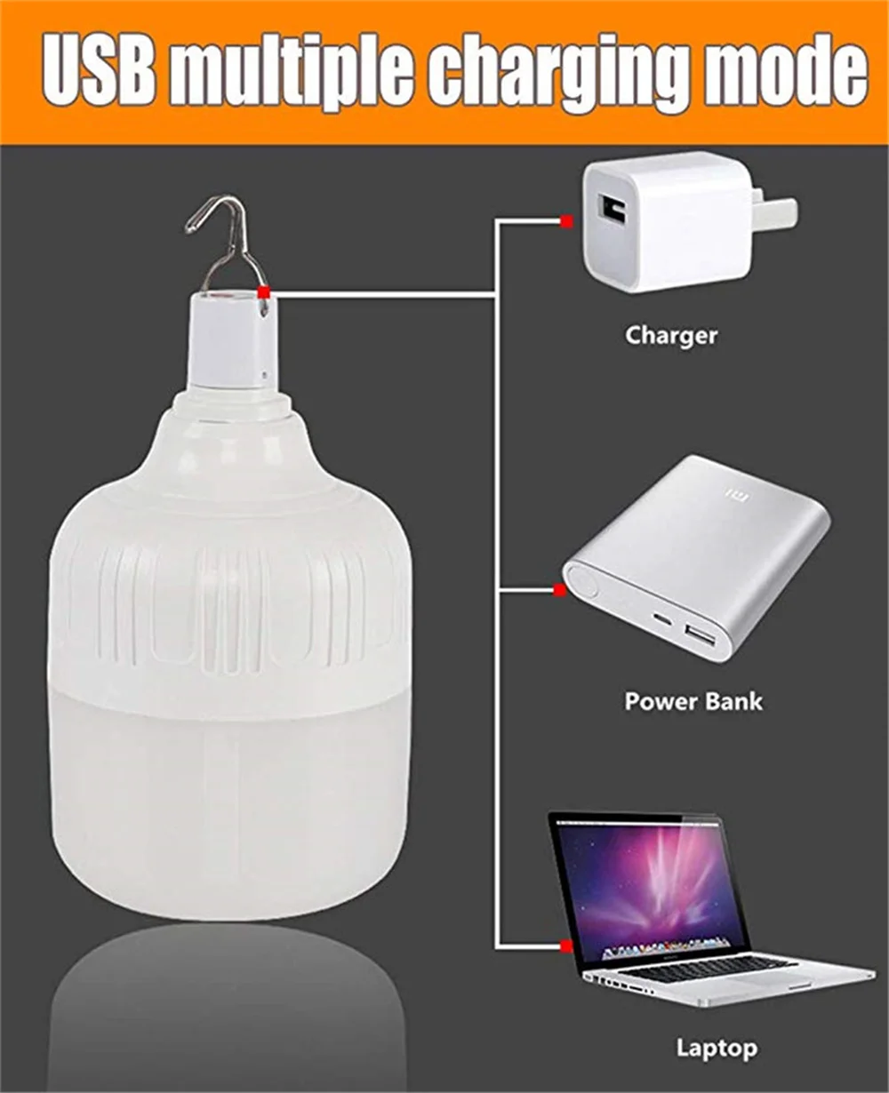 USB Rechargeable Outdoor LED Lamp Bulbs High Brightness Emergency Light Hook Up Camping Fishing Portable Lantern Night Lights