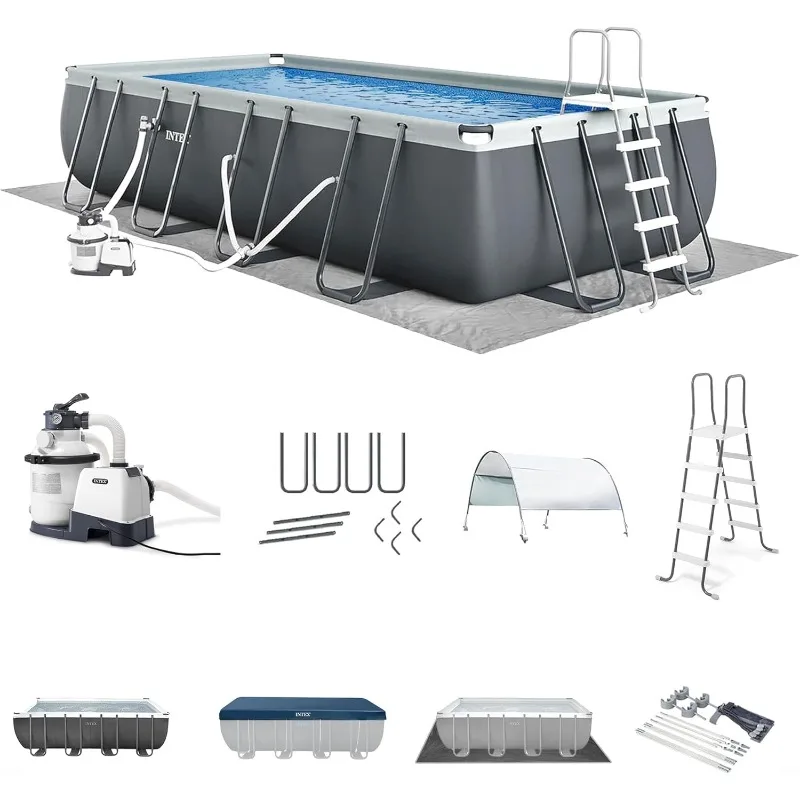 

Ultra XTR Frame 24' x 12' x 52" Above Ground Swimming Pool Set with Sand Filter Pump, Pool Cover, Ladder, and Protective S
