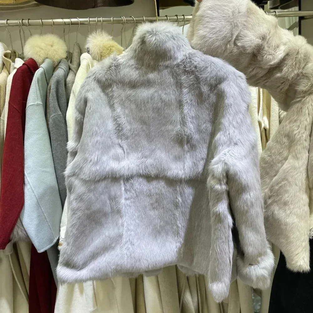 เสื้อโค้ทขนกระต่ายแท้สำหรับผู้หญิง ฤดูหนาว แฟชั่น เสื้อแจ็คเก็ตขนสัตว์อุ่นๆ หรูหรา ขนกระต่ายธรรมชาติ สำหรับผู้หญิง