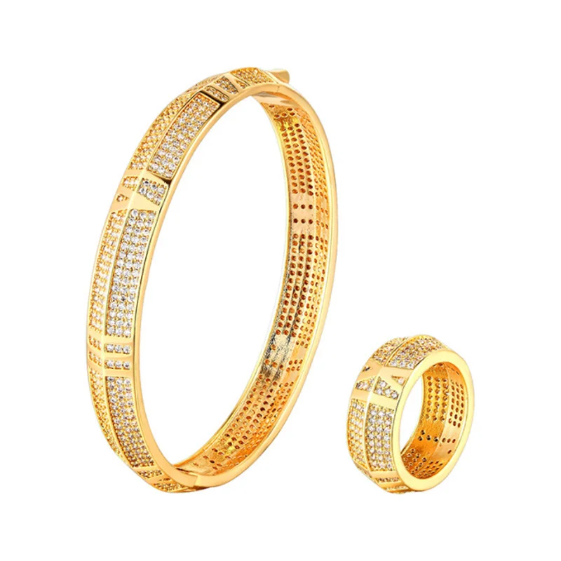 

Bobokiki Jewelry Fashion Roman Digital Titanium Micro-Inlaid AAA Zircon Creative Bracelet Ring Set