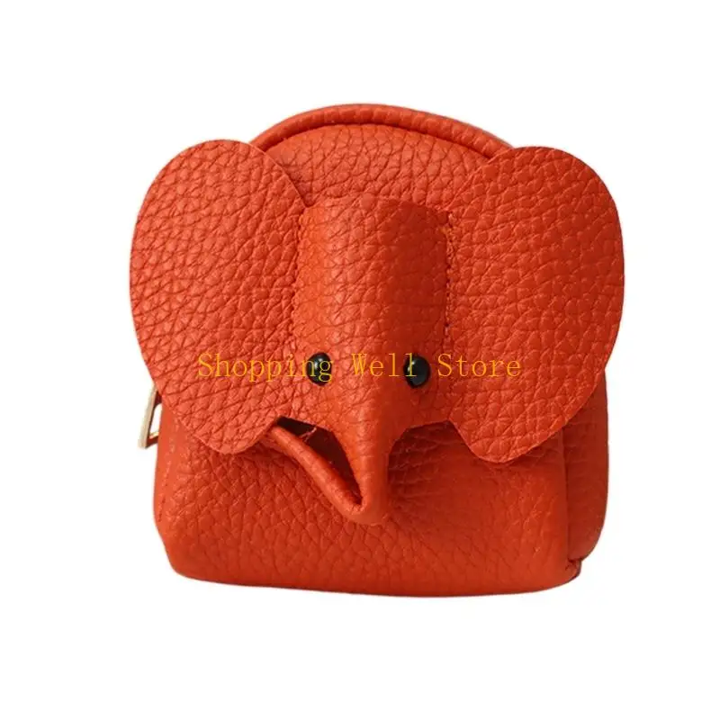 KX4B Small Elephant Organiser with Zippered Elegant PU Wallet for Coin Earphones Makeup and Accessories