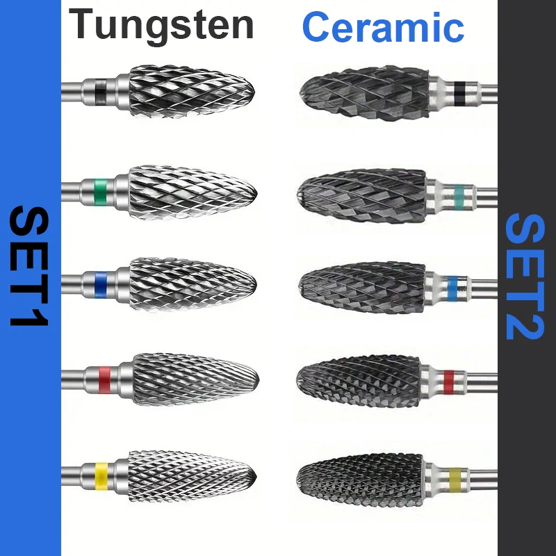 ceramic/Tungsten Carbid Nail Drill Bits Electric Manicure Drill Accessory Milling Cutters for Nail Gel Polish Remover