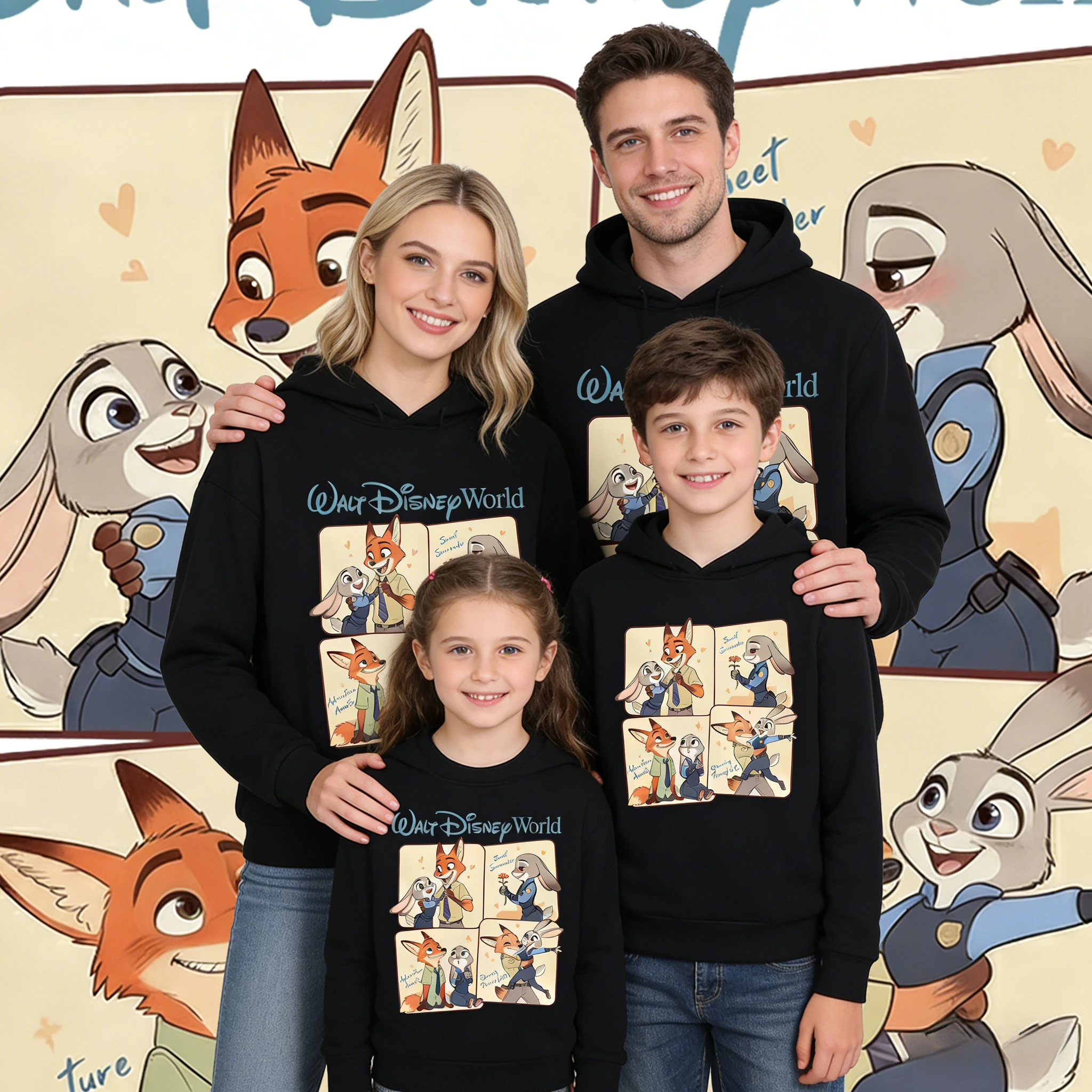 

Новые летние хлопковые футболки оверсайз с принтом Nick & Judy из мультфильма «Зверополис» (4 панели), унисекс, для родителей и детей, для мужчин и женщин, коллекция 2026 года