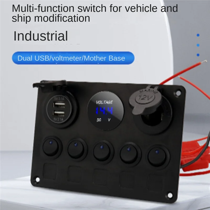 ABJI-Auto Boot 5-Gang-Schalttafel Wasserdicht Voltmeter Power Dual für Boot Yacht Caravan-LKW
