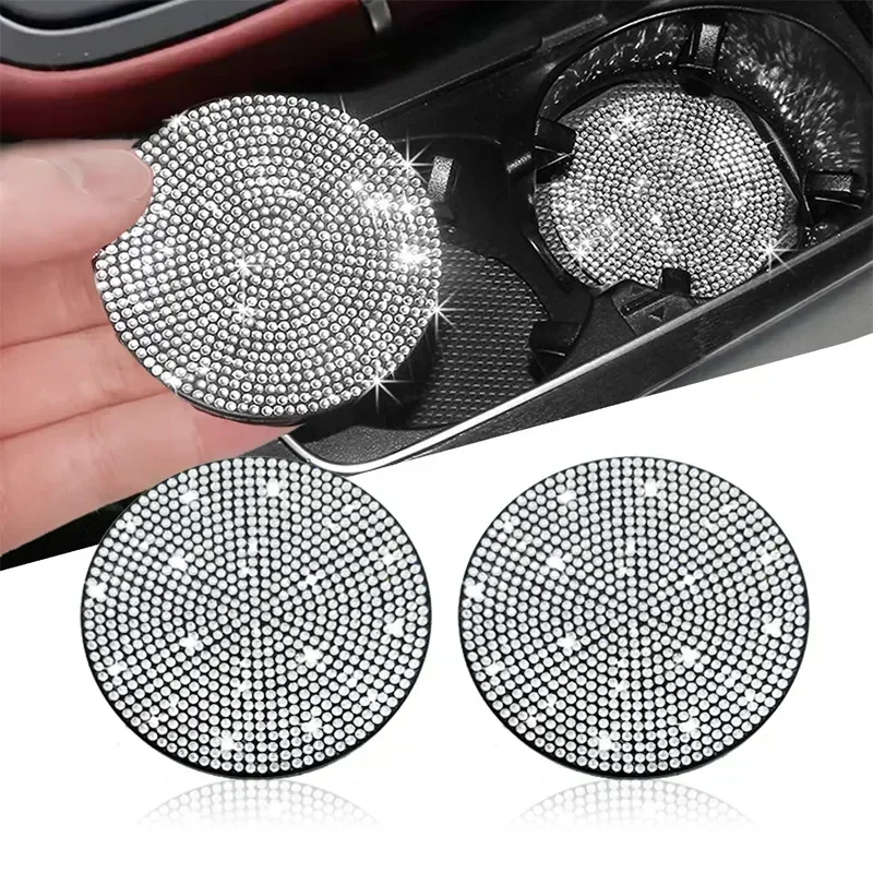 1PCS Car Diamond-Inlaid Coaster Water Cup Circular Slot Non-Slip Silica Pad Cup Holder Drill Auto Interior Decoration Accessorie