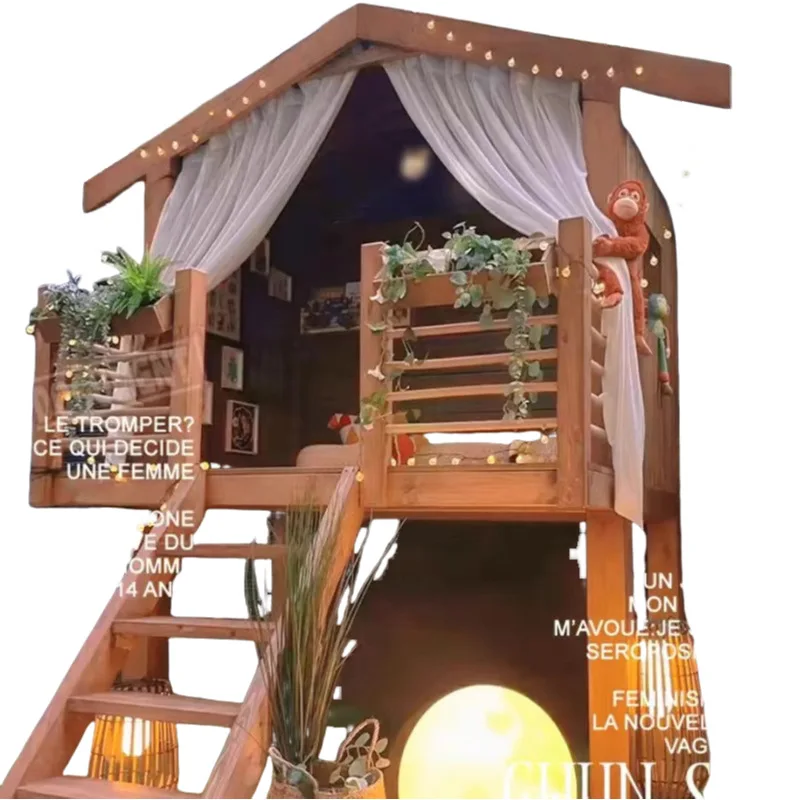 Outdoor Chalet Children's Solid Wood Slide Play Room Assembly Shade Pavilion Garden Villa Mobile House Treehouse