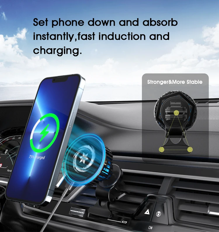 Multifunction 2 in 1 Built in Ice Cooling Sensor Smart 15W Magnetic Wireless Car Charger Mount  for iphone 14/13  Car Air Vent
