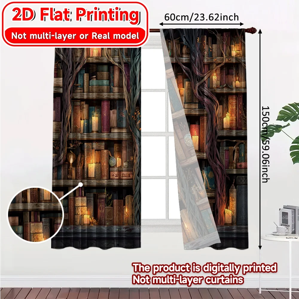 2D Flat Printing,2pcs Enchanted Bibliotheque Print Popular Curtains Prints Light Filtering Curtains Thermal Insulation, and Room