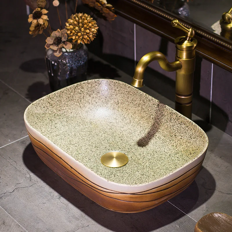 Gold color Jingdezhen factory directly art hand painted ceramic patterned ceramic sink bathroom wash basin bowl