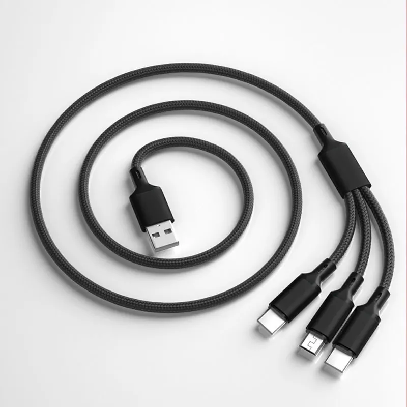 LOERSS-Micro USB Tipo C Cabo de carregamento rápido, 3 em 1, 5A, Cabo de dados para iPhone, Samsung, Xiaomi, Huawei