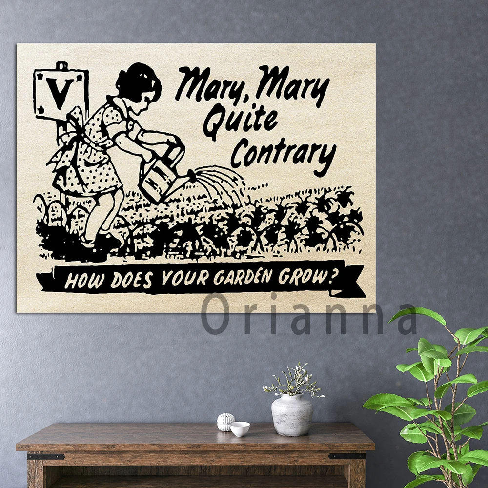 Vintage Victory Garden Girl Historical Wall Art Canvas Prints Posters Modern Home Living Room  Corridor Decor Painting Gift