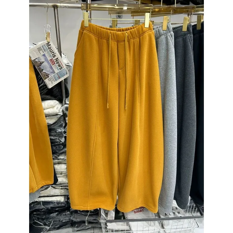 

Velvet Thickened Korean Scimitar Wide-leg for Women Winter Loose Straight Sweatpants High-waisted Casual Sports Pants