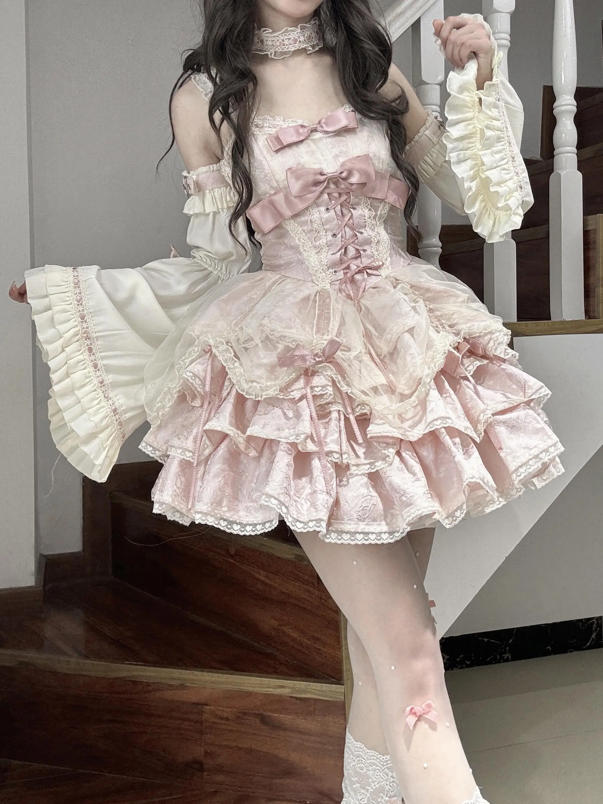 

Pink Lolita JSK Strap Dress Subculture Spicy Girl Pure Desire Gentle Lolita Skirt Fashionable Set for Women Spring Season