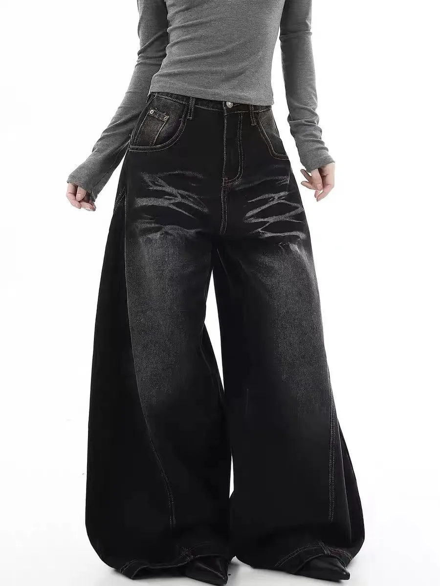 

Retro American High Street Jeans Men Loose Wide Leg Pants Spring Cleanfit Vintage Washed Knife Casual Jeans