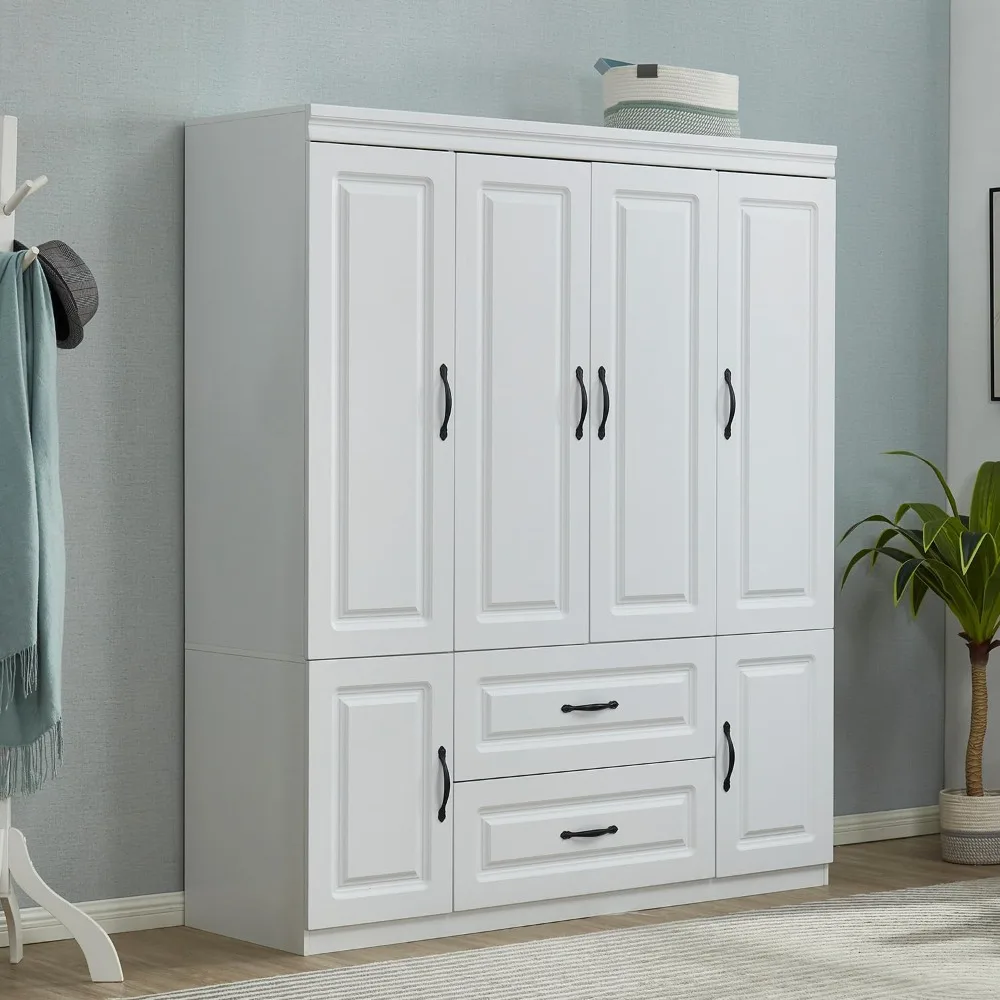 Closet with Doors White Wooden Armoire Wardrobe Closet Freestanding Clothes Storage Closet