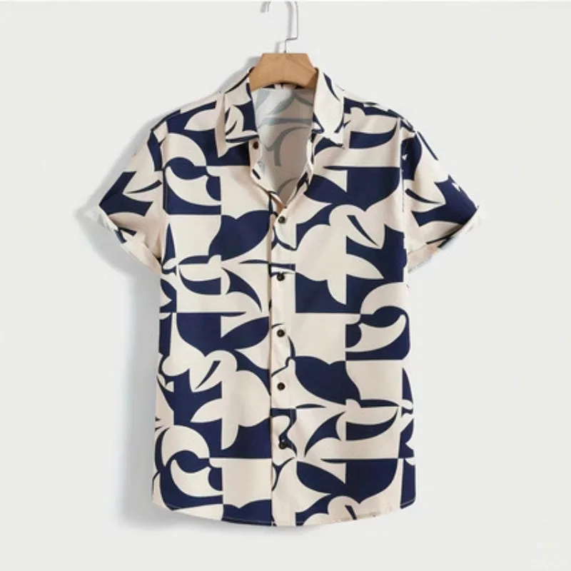 Kemeja Hawaii Baru Kemeja Lengan Pendek Cetak Digital Kemeja Kasual Pria Betis Musim Panas