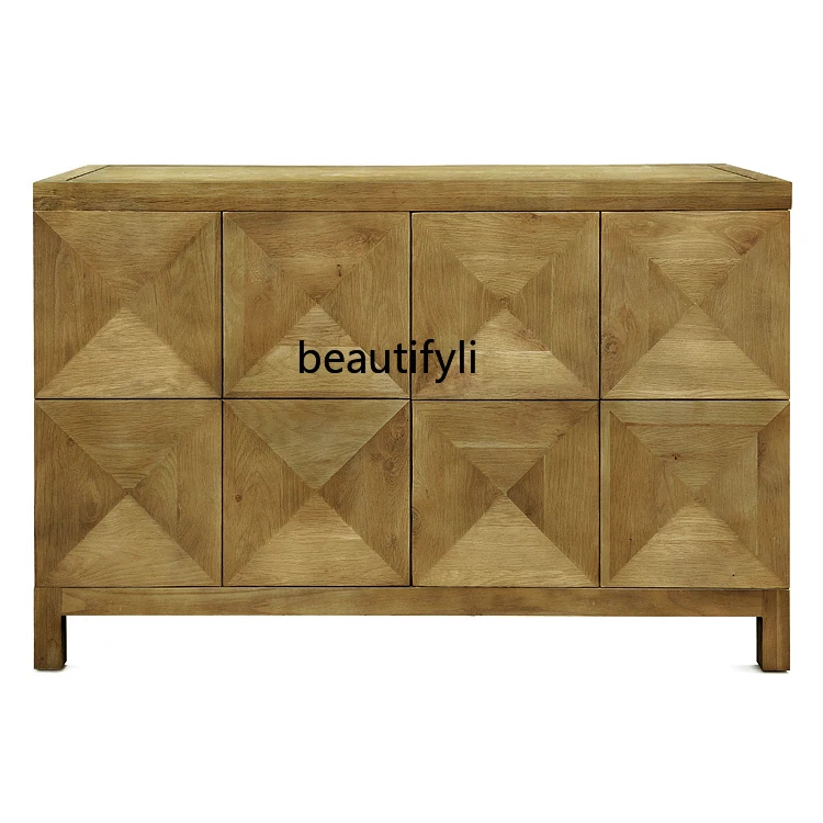 Solid Wood Patchwork Concave-Convex Three-Dimensional Oak Sideboard TV Cabinet Hallway Shoe Cabinet