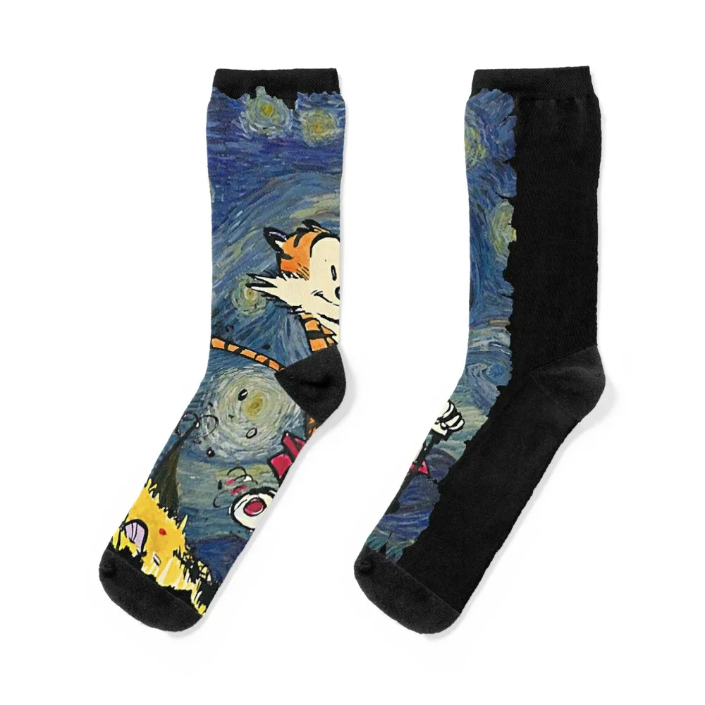

Calvin and hobbes stary night Socks sports and leisure Climbing basketball Men's Socks Women's