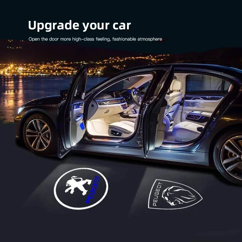 

2Pcs Car Door HD Projector Lamp LED Decoration Atmosphere Light For Peugeot 408 4008 307 308 3008 106 107 5008 508 2008 208 301