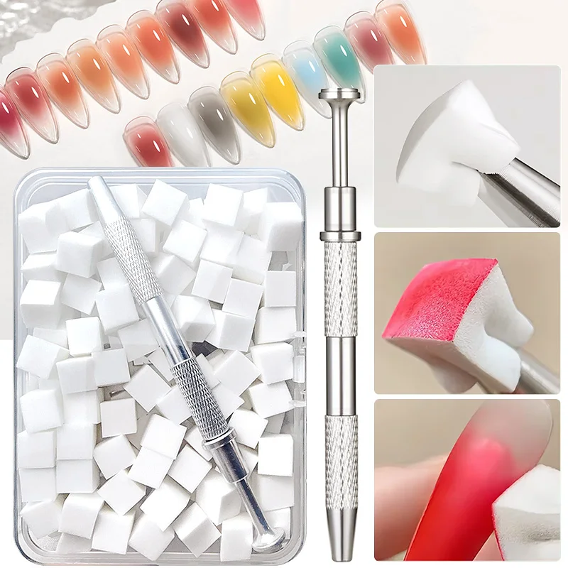 100 pçs gradiente esponja escova arte do prego conjunto de esponja para diy arte do prego gel polonês escova glitter pó paipai cola manicure acessório