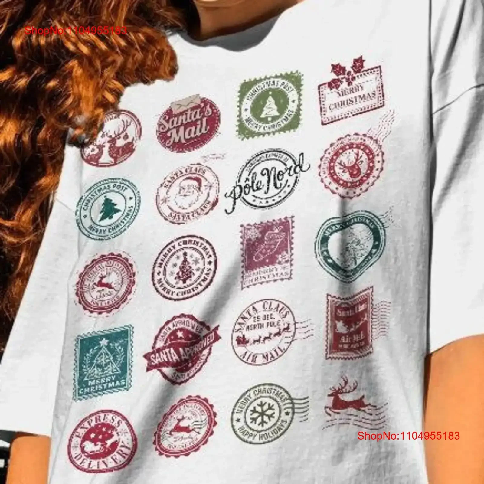 

Christmas Post Stamps T Shirt graphic tees vintage sweaT north pole vintage Washed Comfortable streetwear Casual Versatile