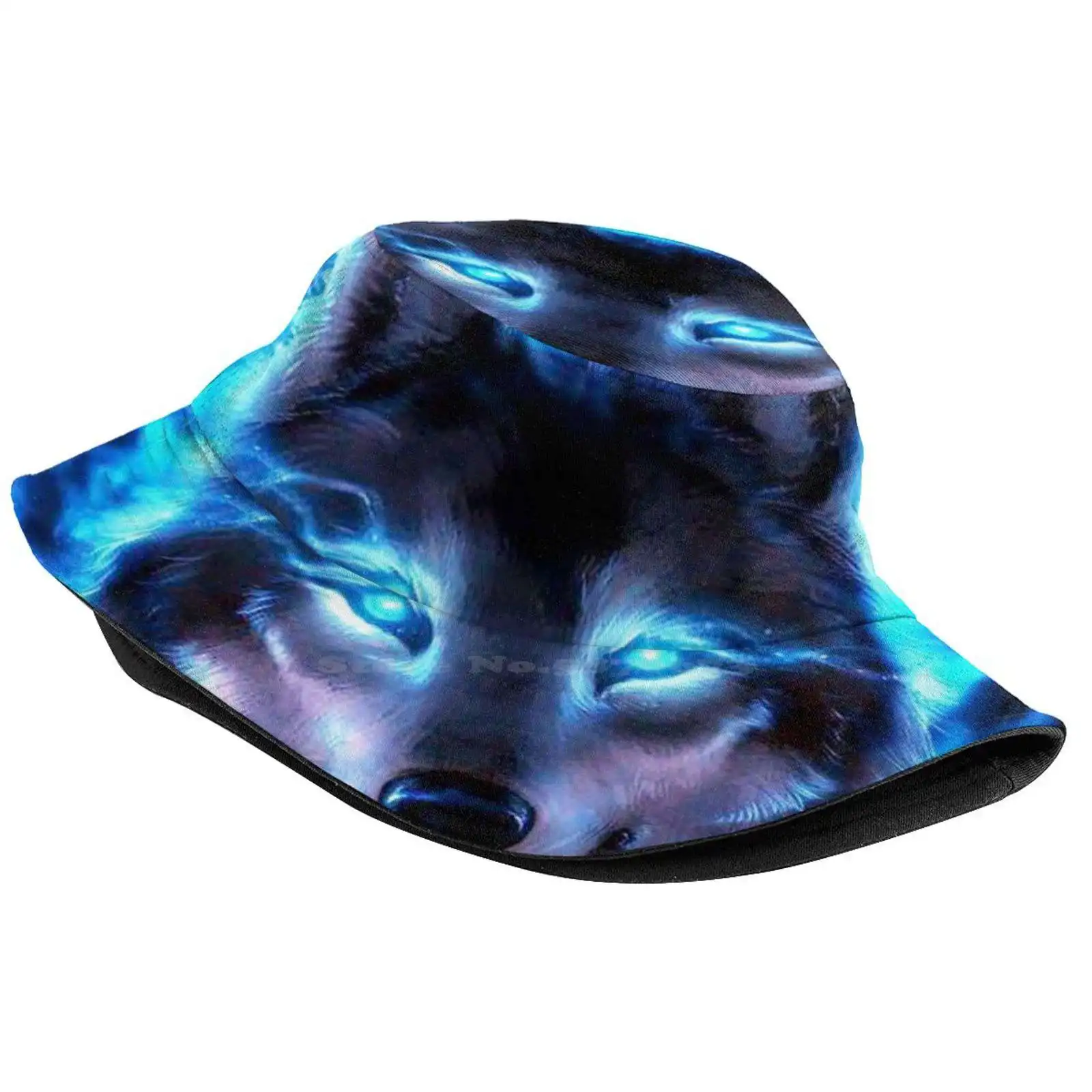 Spirit Dire Wolf, Blue Flames Sun Cap Fisherman Hat Bucket Hats Wolf Dog Black White Blue Flame Blue Fire Glowing Eyes