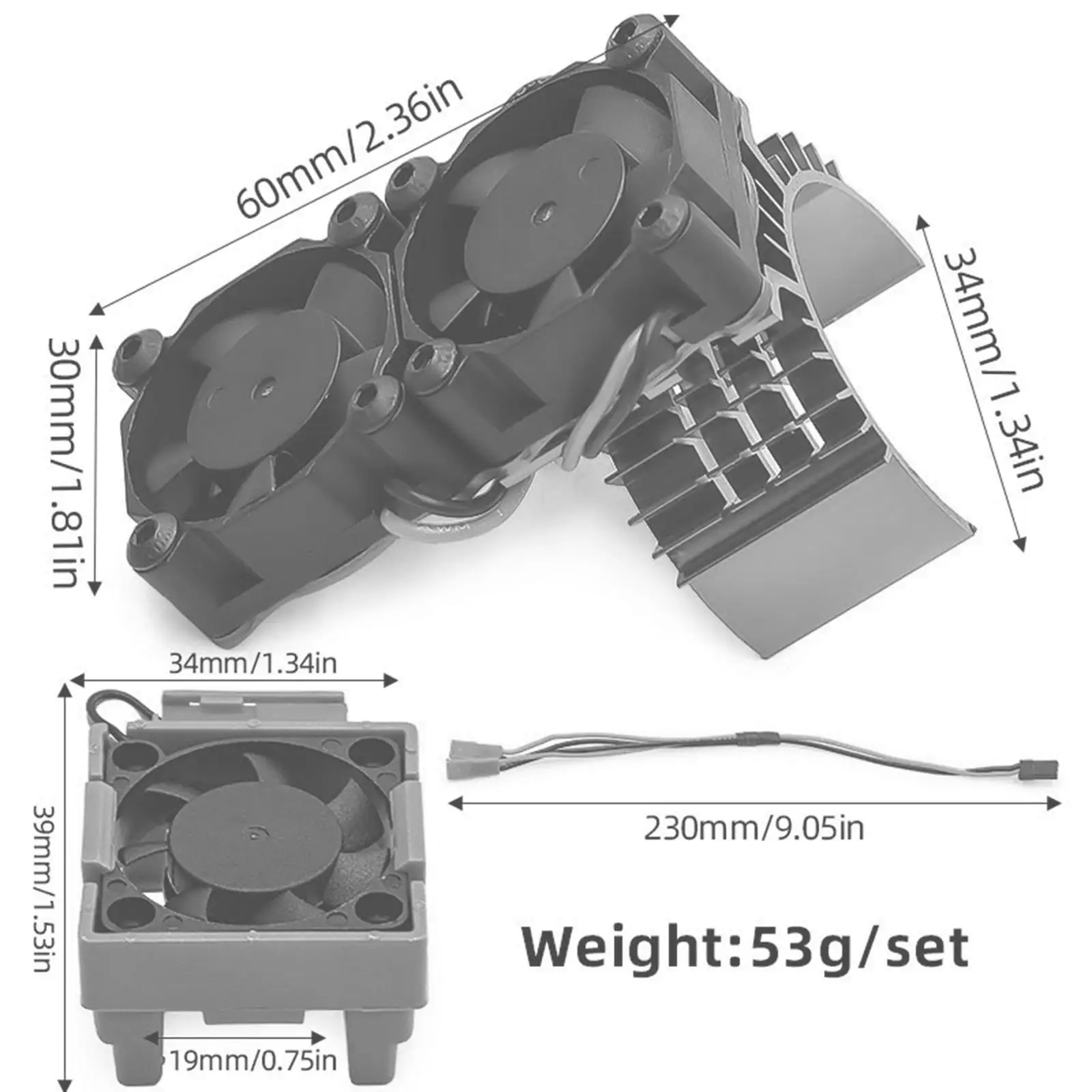 3340 RC 冷却ファン スペアパーツ 信頼性の高い高性能ダブルファン バンディット Vxl-3S 2WD/4WD 用直接交換