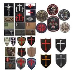 Knights Templar Embroidered Patch the Crusades IR Infrared Reflective Military Tactical Combat Emblem Badge PVC Hook Fasterner