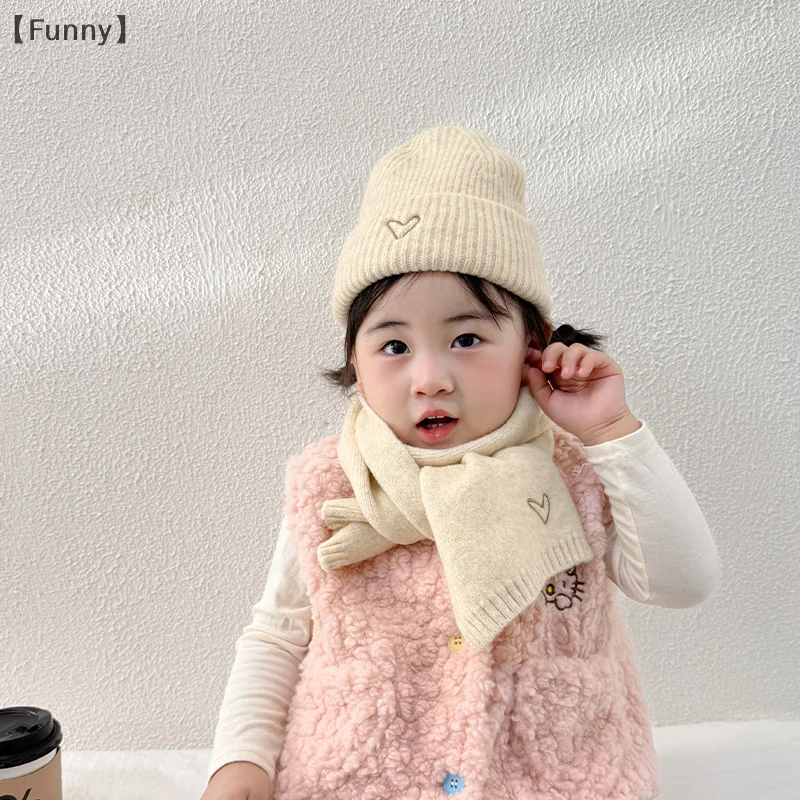 الأطفال قبعة ووشاح قطعتين مجموعة الخريف والشتاء الكورية نمط محبوك قبعة الطفل الدافئة كنزة صوفية من الصوف قبعة وشاح