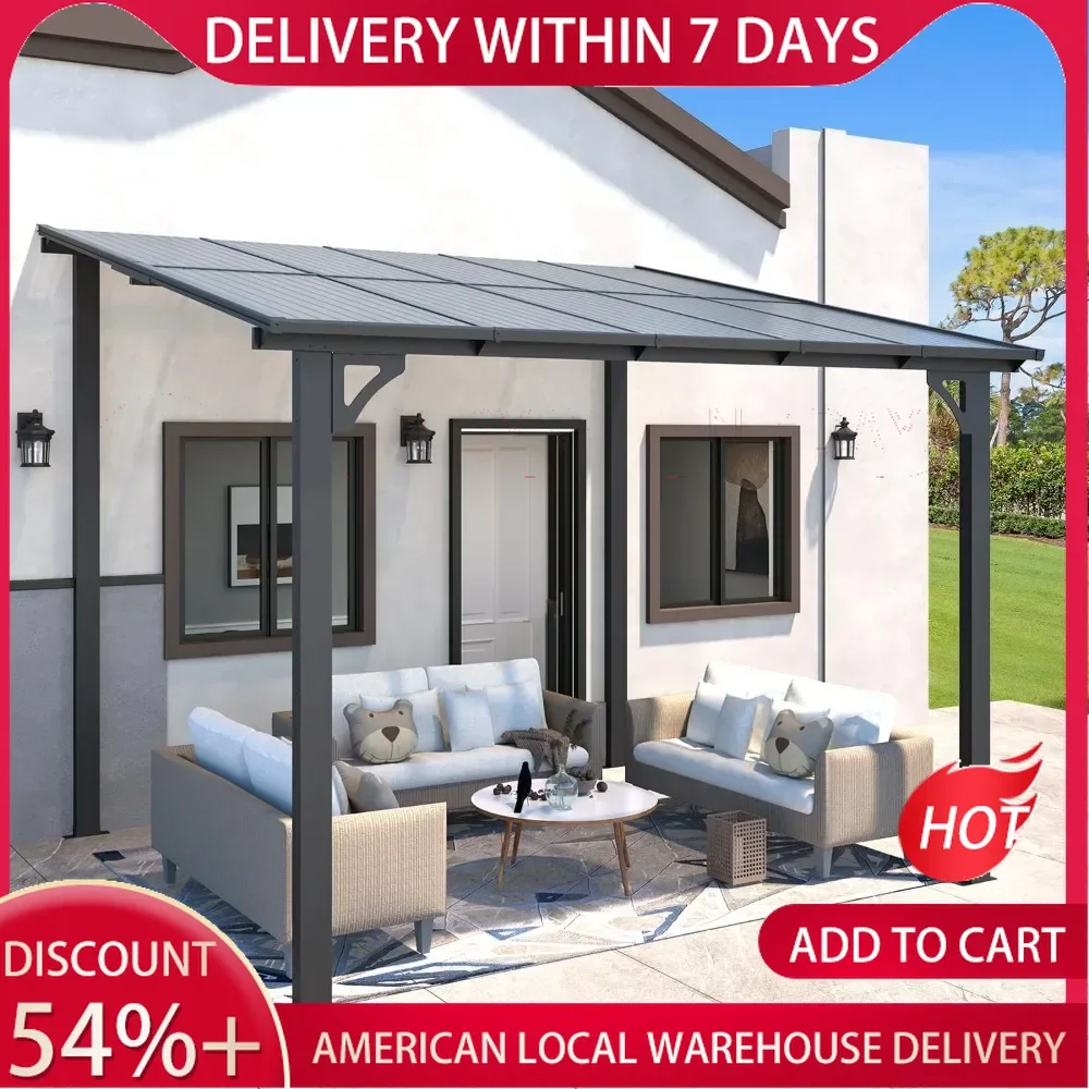 10' x 8' Gazebo for Patio,Wall-Mounted Lean to Gazebo Pergola with Roof (80 Sq) on Clearance,Hard Top Awnings for Decks,Backyard