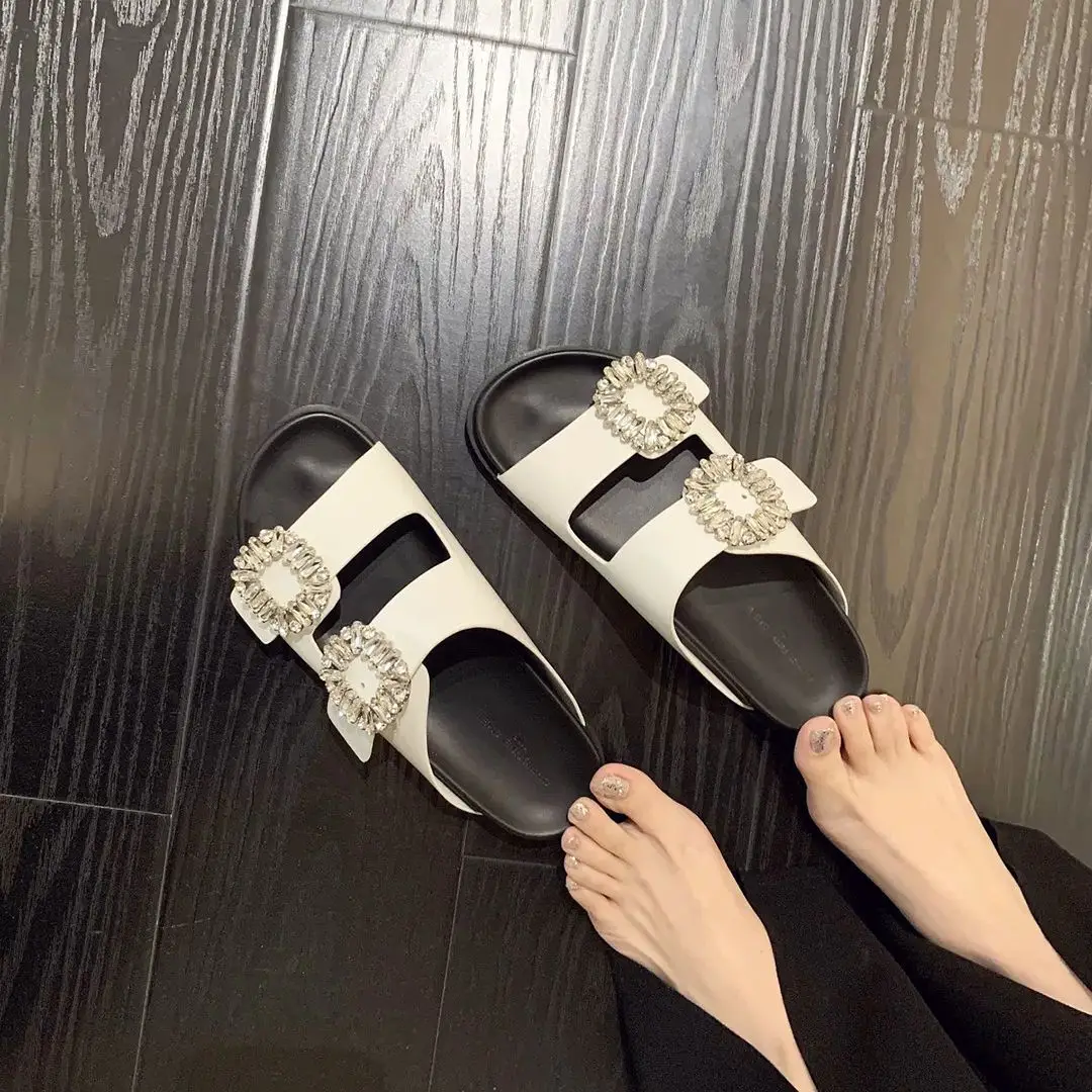 

2026 Summer New Arrival Women's Versatile Casual Slip-On Beach Sandals Rhinestone Embellished Thick Platform Sole Footwear