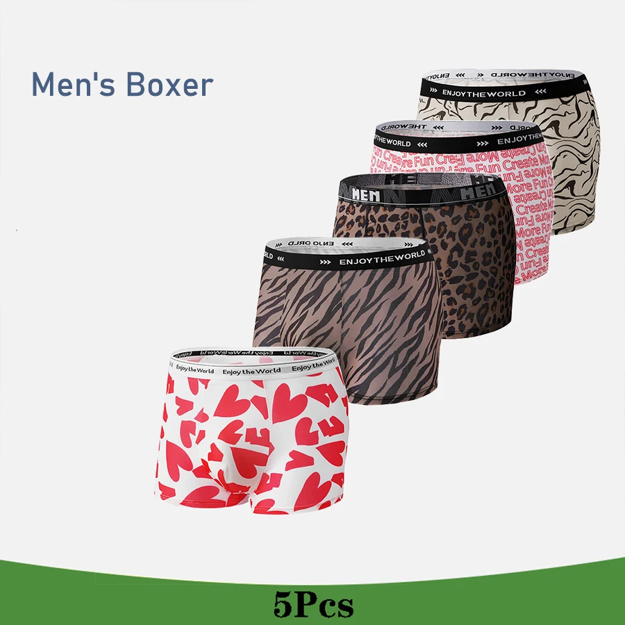 5pcs Boxers Man Panties Men Antibacterial Underwear Men's Boxer Printed Boxershorts Breathable High Elasticity Underpants