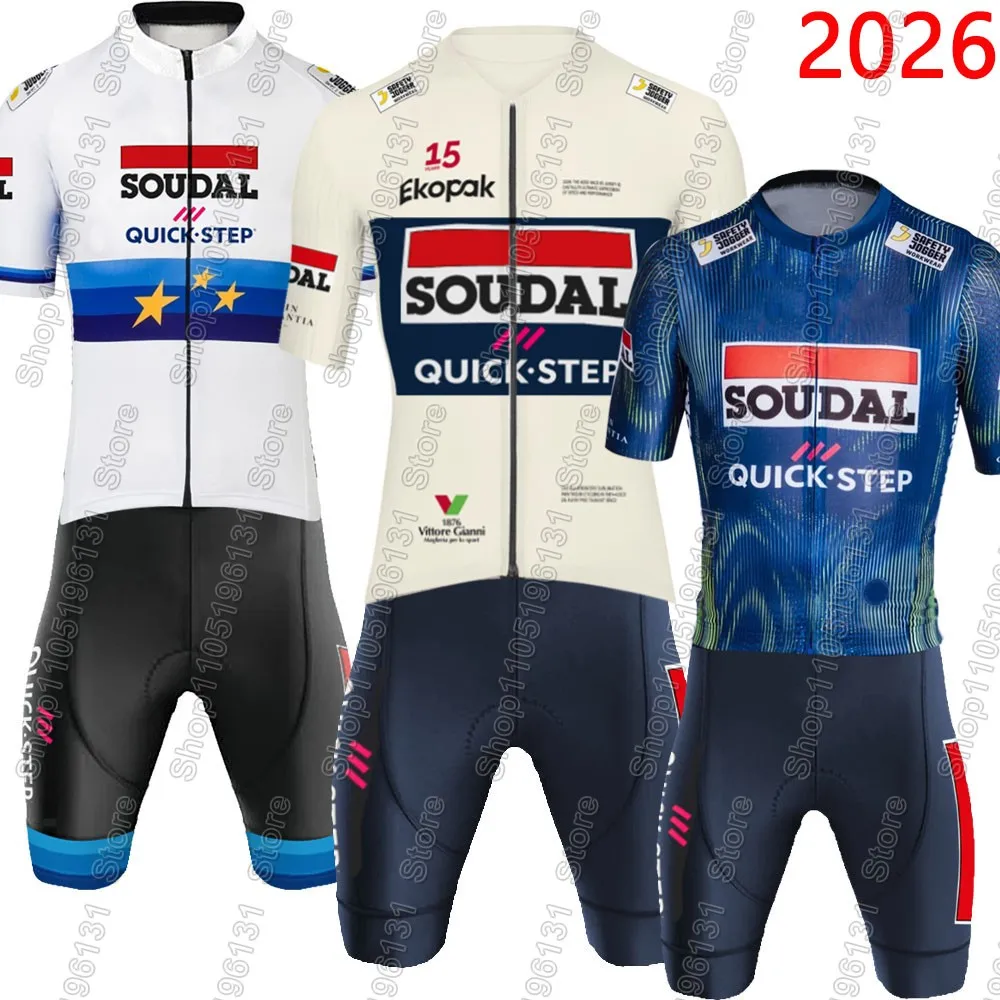 Conjunto de Ciclismo Soudal Quick Step 2026 para Hombre, Equipación para el Tour de Italia, Traje de Ciclismo de Carretera, Camiseta, Pantalones Cortos con Tirantes, MTB