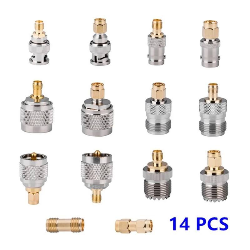 SMA Connector 14PCS RF Adapter to BNC UHF N Type Coax Coupling Nut Barrel Connector Converter for Antenna Drop Shipping