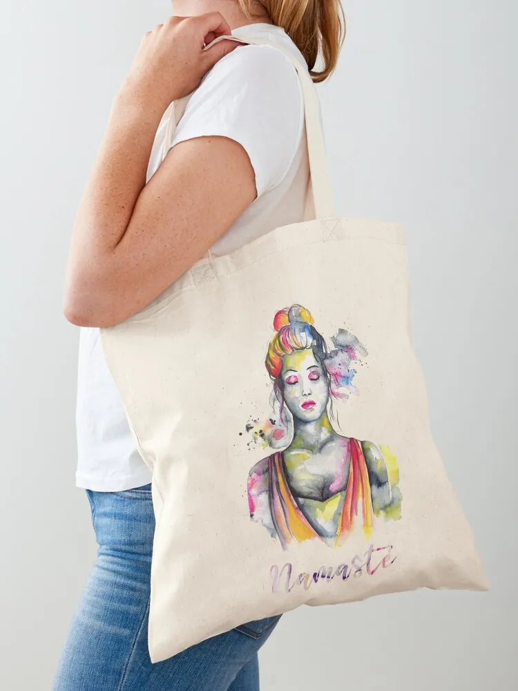 

Yoga - Namaste - woman portrait in watercolor style Tote Bag tote bags men Large bags for women Gift bag foldable reusable bag
