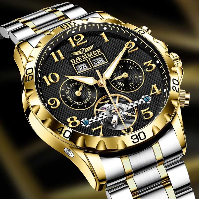 HAEMMER fully automatic mechanical multi-function watch men's fashion high-end trend waterproof men's waterproof luminous watch