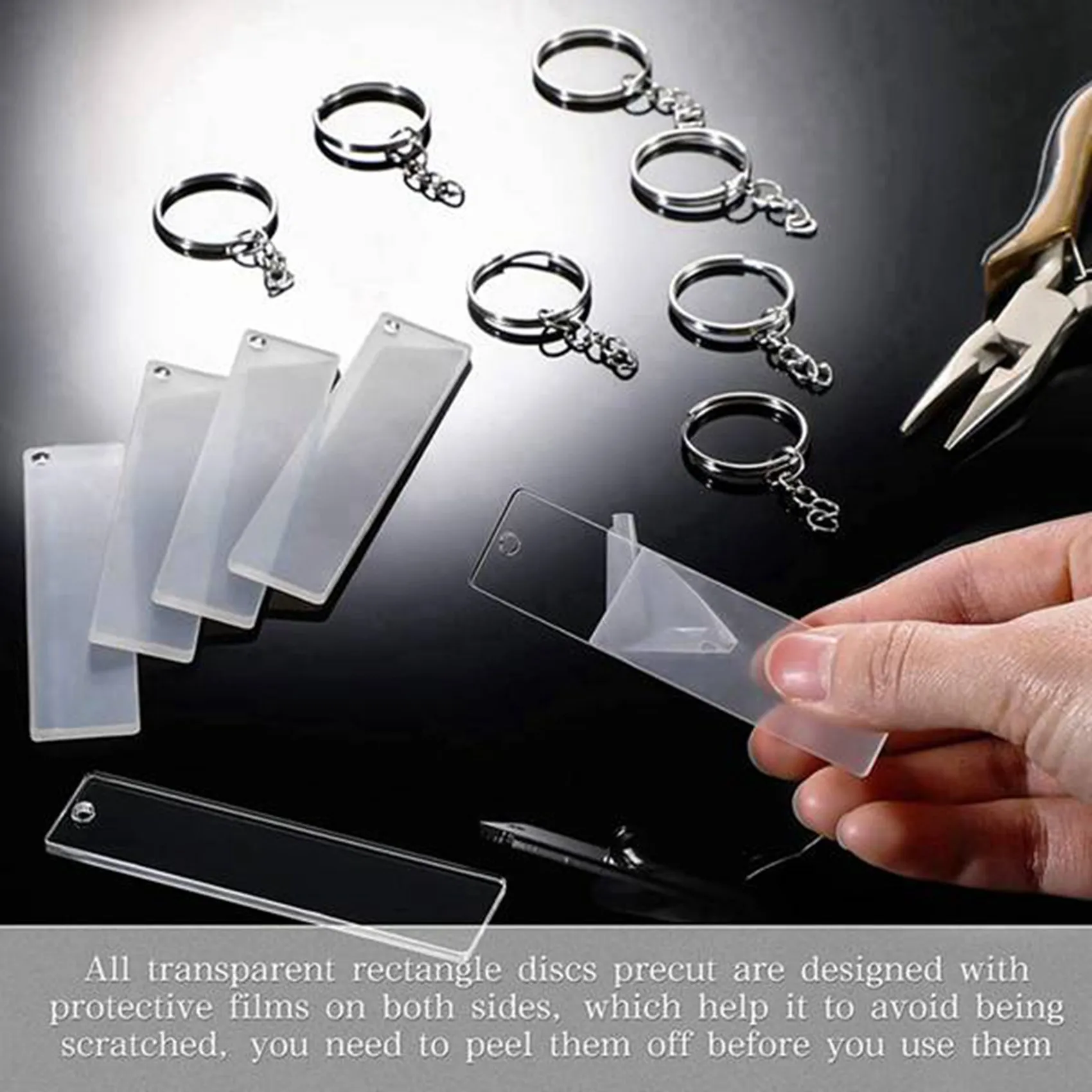 

ABRE-480 Pieces Rectangle Acrylic Key Chain Blank Transparent Acrylic Keychain Blank