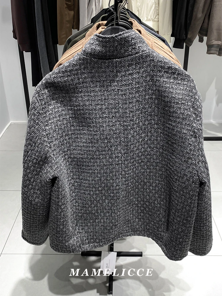 MAMELICCE Original design New Men's loose-fit stand-up collar fleece jacket knitted outerwear man tops