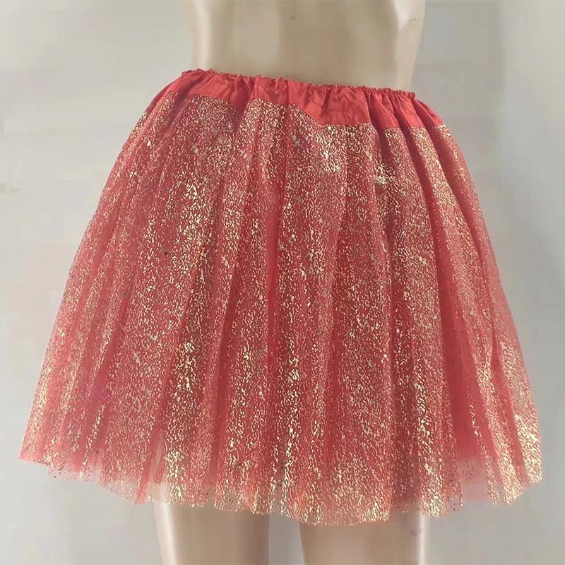 Adult hot mesh tutu skirt 2024 street fashion solid color skirt Polyester Gold/Silver  stamping dance skirt