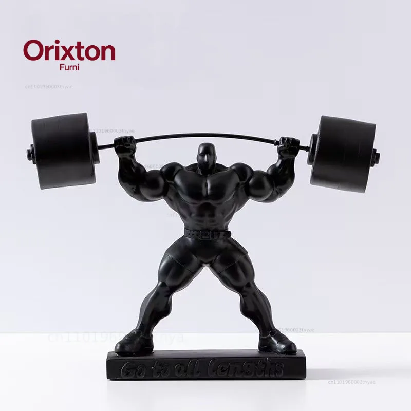 Muscle Man Weightlifting Bodybuilding Strongman Statue Resin Decoration Home Room Sculpture Ornaments Sports Gym Figurine Crafts