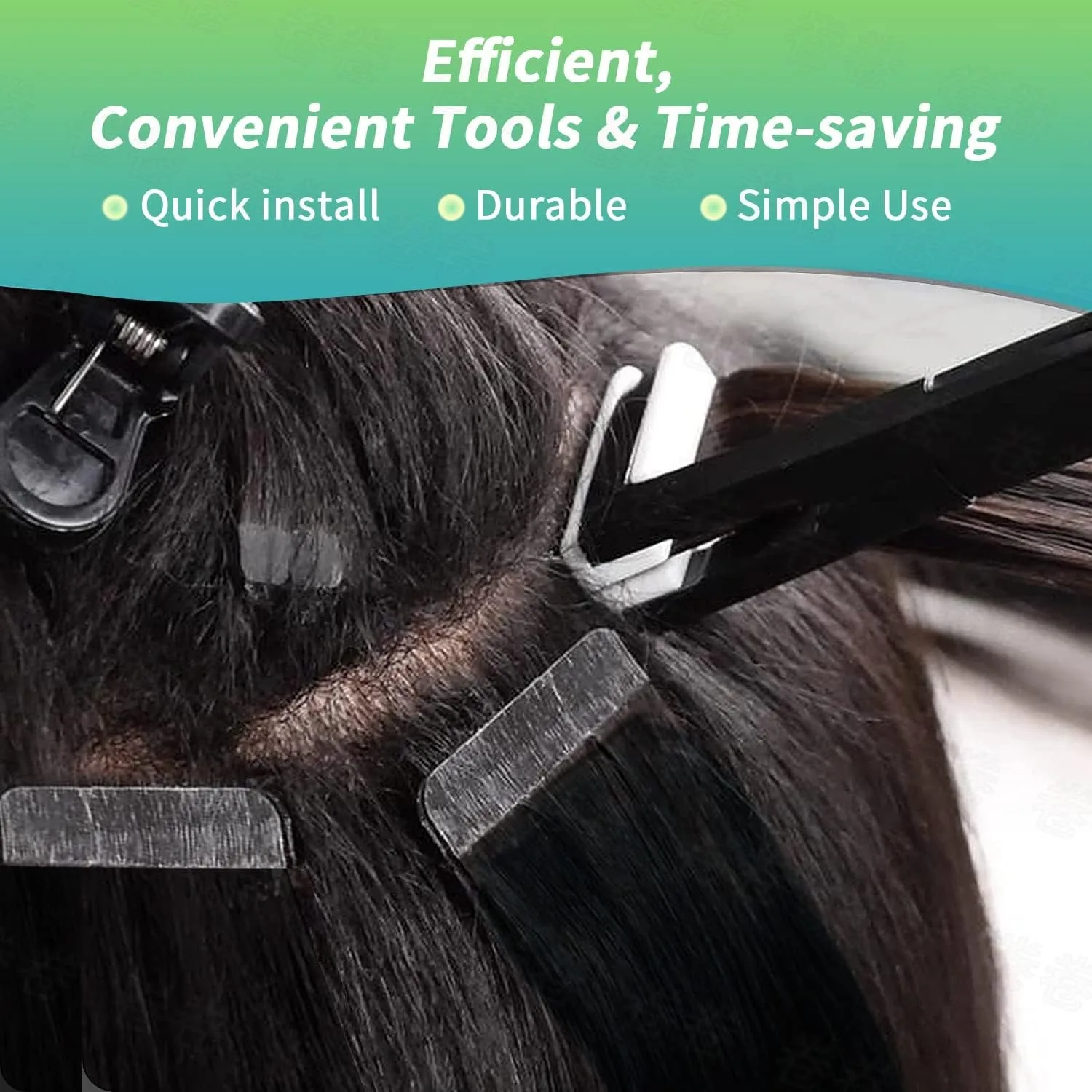 الشريط في وصلات الشعر ذو طيات وعاء من الستانليس ستيل الأسود سطح مسطح ختم أدوات إطالة الشعر للنساء أدوات إطالة الشعر (Bl) #4