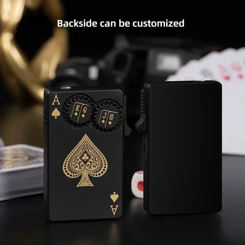 Hot Sale Metal Playing Card Jet Lighter Green Flame Poker Lighter Jet Torch Butane Metal Windproof Lighter Men\'s Gift