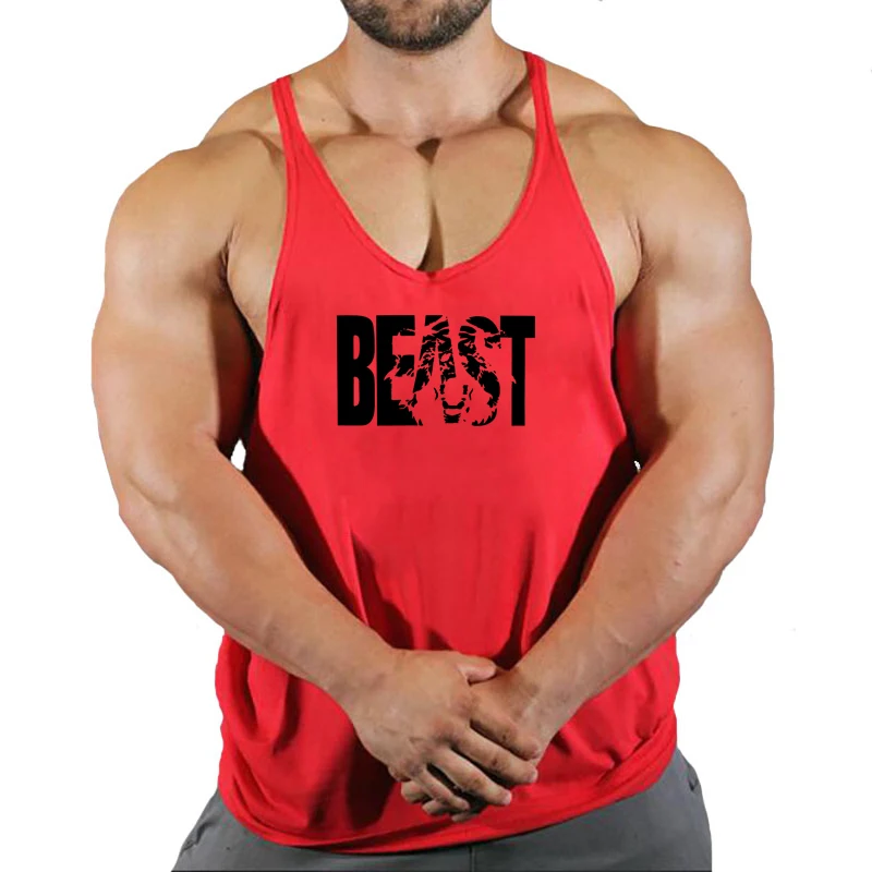 Cotton Workout Gym Tank Top Mens Beast Sleeveless Sportswear Shirt Stringer Running Clothing Bodybuilding Singlets Fitness Vest